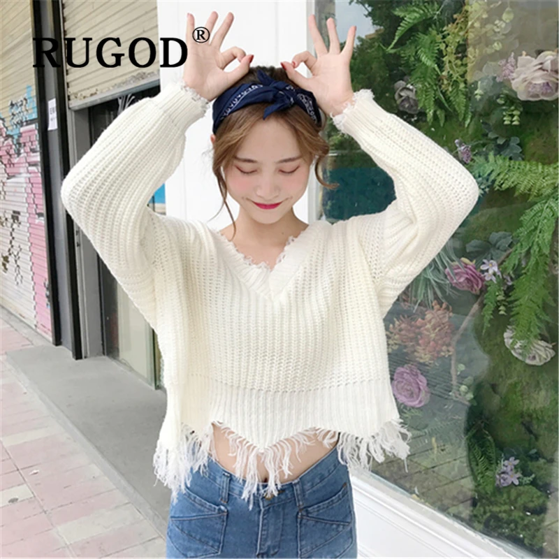 RUGOD 2019 Повседневный вязаный свитер Женский Уличная Корейская с v-образным вырезом