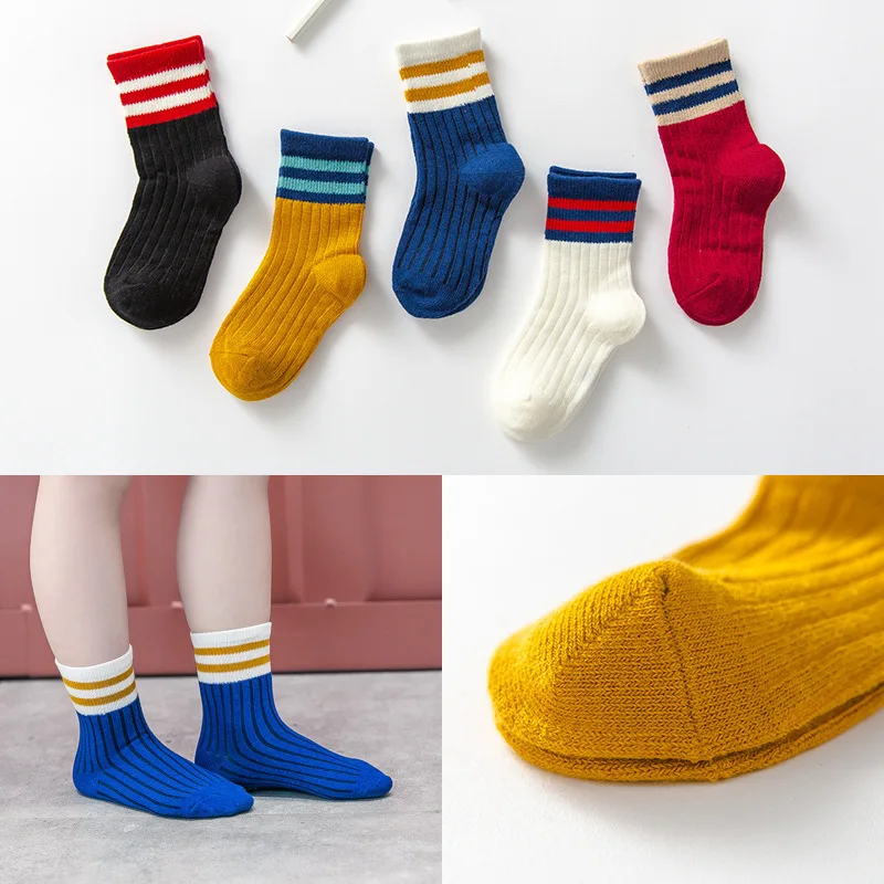 

Spring And Summer New Style Stripes Two-Branched Children's Socks Cotton Children Tube Socks Candy Color Baby Students Socks