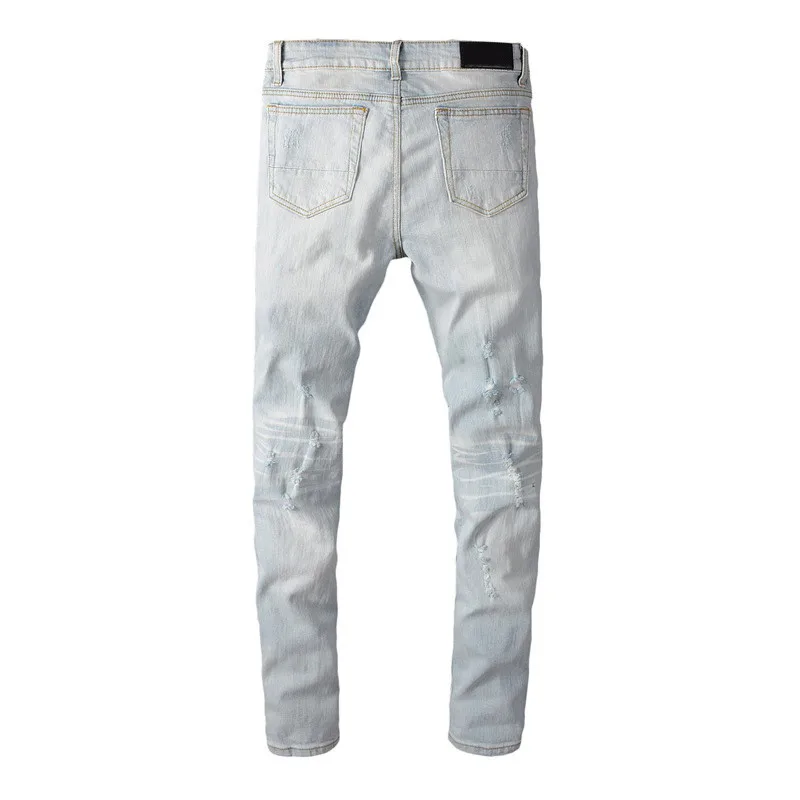 KIMSERE Для мужчин модная марка NEW Fashion Hi Street рваные джинсы с дырами в уличном стиле рваные рок джинсовые штаны мытого синего цвета больших Размеры 28-40