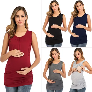 

2020 Round Neck Solid Color Vest Lactation Maternity T-Shirt Soild Color Summer Tops
