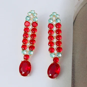 

VERY GIRL Fashion Europe Long Earring Luxury Round CZ Bead Stone Paved Elegant Women Engagment Anniversary Earring Party Gifts