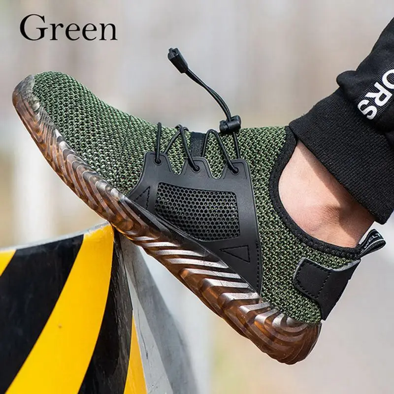 Дропшиппинг нестираемая обувь райдер для мужчин и женщин стальной носок Air Safety сапоги прокалываемые рабочие кроссовки дышащие - Цвет: green