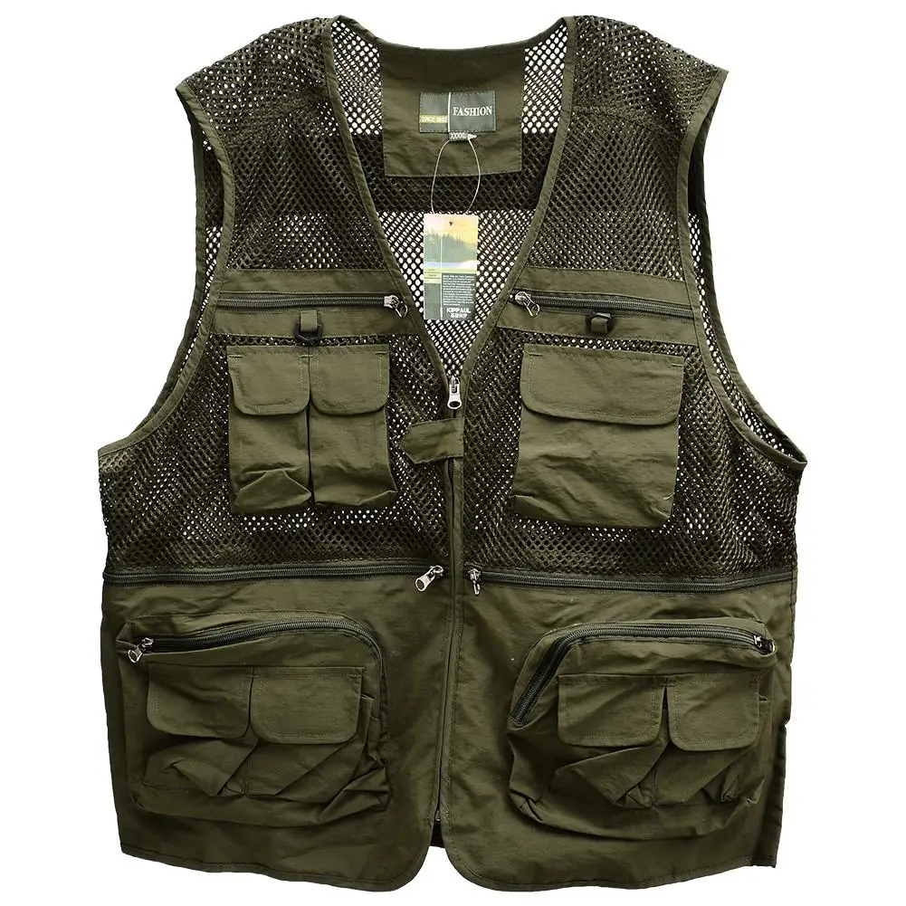 Army green Hobbyлейн мужской открытый спортивный фотография Рыбалка мульти карман на молнии повседневный свободный сетчатый жилет - Цвет: Army green