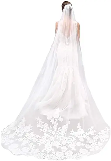 

Women’s Wedding Veil Cathedral Lace Veil Single Tier 1T Long Veils For Brides Long Bridal Veil