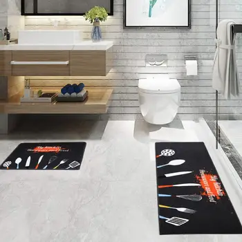 

2Pcs Anti-slip Kitchen Mat PU Leather Long Bath Carpet Modern Entrance Doormat Tapete Printed Bedroom Living Room Floor Mats