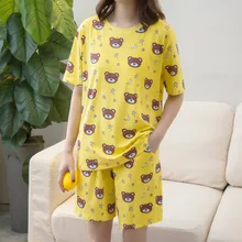 Женские пижамы большого размера, летние, с коротким рукавом, тонкие, чистый хлопок, корейский стиль, милые, плюс размер, d 200, полный мм, комплект домашней одежды