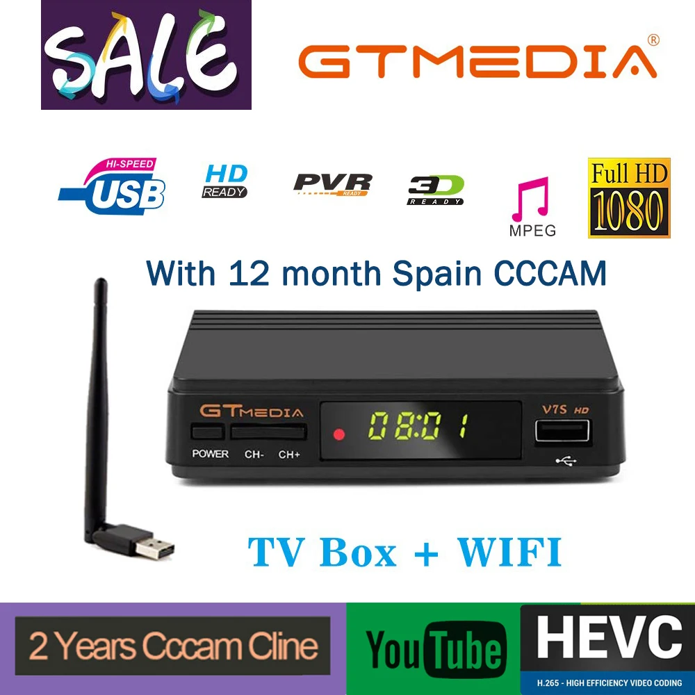 Freesat V7S HD 6 линий ccam Cline на 1 год Европа Испания Португалия V7 HD приемное устройство спутниковый приемник Бесплатный ДЕШИФРАТОР спутникового телевидения