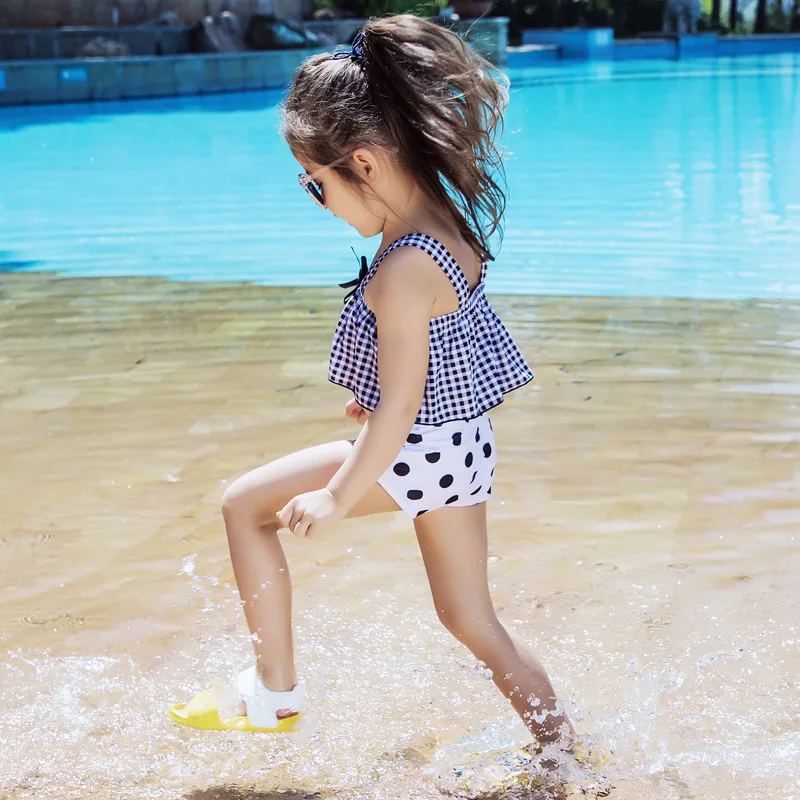1-10 Year Baby Girl Swimsuit Plaid Dot Infant Girl Bikini High Waist Bathing Suit Child Girl Swim Wear Toddler Girl Bathing Suit