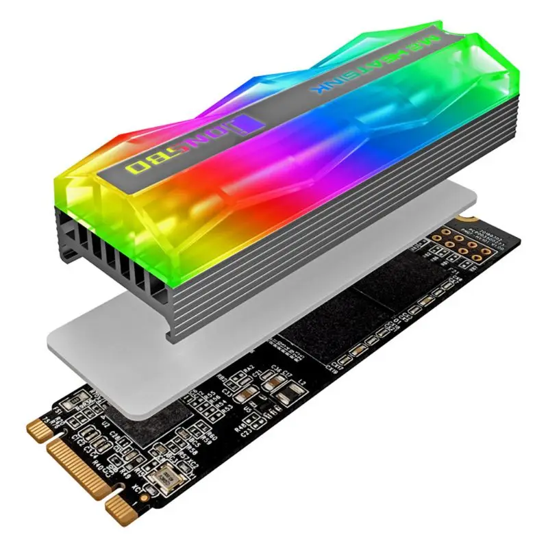 ARGB Magic Color Colorful Light Heat Sink SATA NVMe NGFF 2280 M 2 SSD Cooler Kit 1