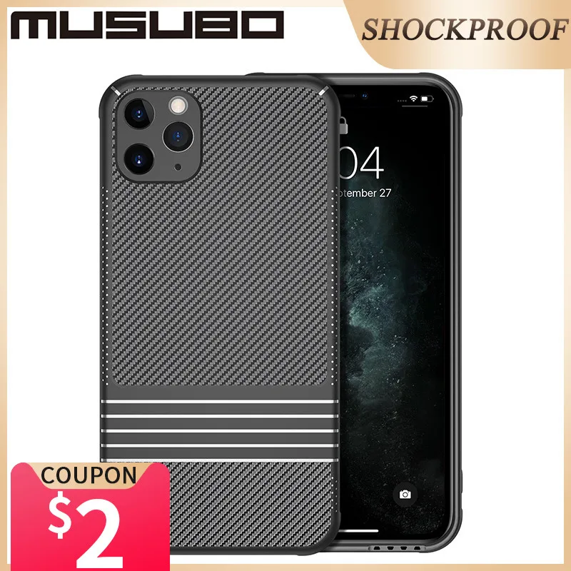 Musubo Carbon Brazing Case For iPhone 11 Pro Max Soft Shockproof Silicone Protection Back Cover Luxury Funda i11 Coque | Мобильные