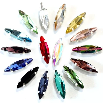 

50pcs 4x15mm Horse eye Colorful Glass Crystal Sew On Rhinestones With Silver Claw Sew On Claw Rhinestones For Garment B1041