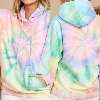 

Tie Dye Hoodie Sweatshirts Autumn Long sleeve Ladies Pullovers Casual Loose Pocket Hooded Shirt Streetwear