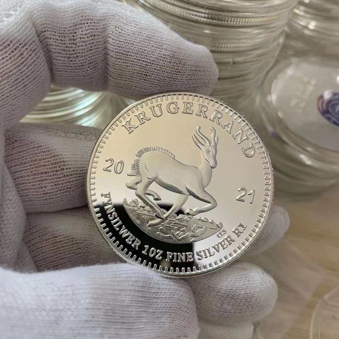 Pièce Commémorative Krugerrand Antilope 2021 - Réplique Argentée, 4 Cm, 35 G - Collection Faune Sauvage, Cadeau Numismatique