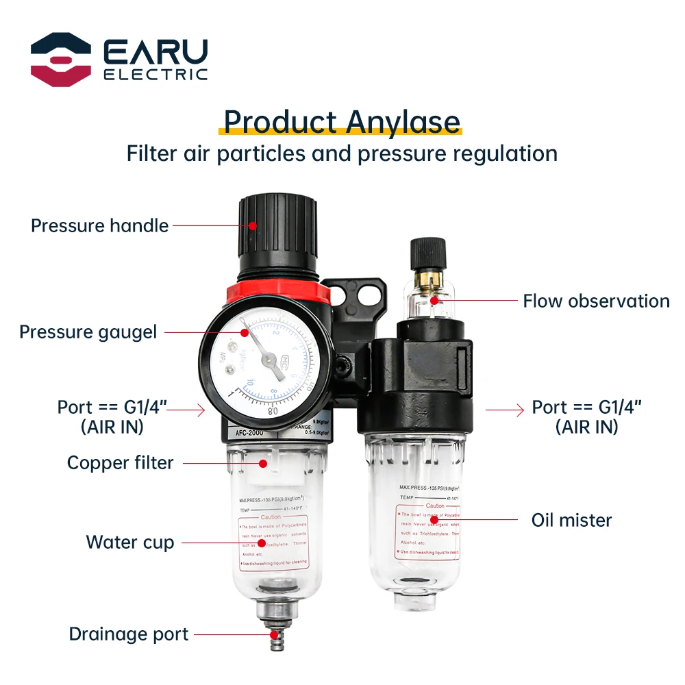 AFC2000 AFR2000 + AL2000 G1/4 vzduch kompresor mazat a voda oddělovač vzduch filtr je použitý na krátit  měrný tlak klapka regulátor