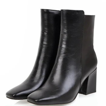 

2020 Winter Black Red White Women Short Boots 7CM Thick Heel Girls Ladies Boots Size 34-43