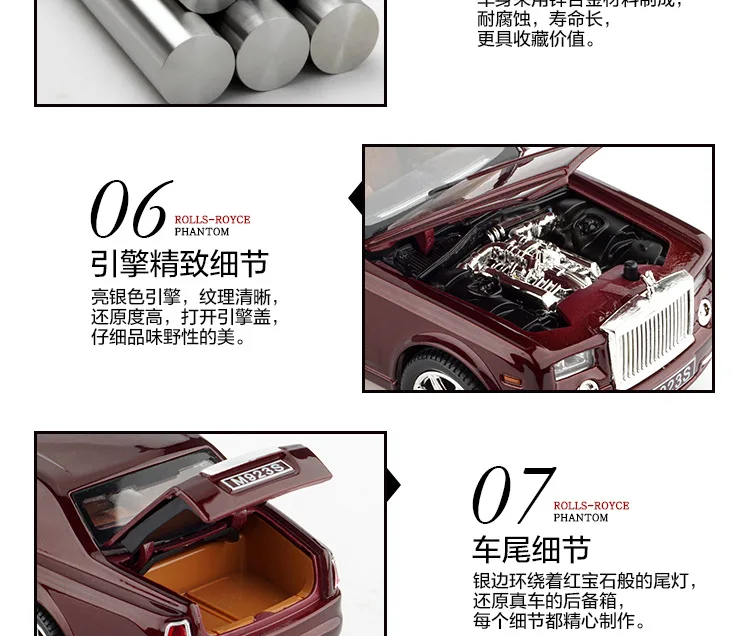 Сплав 1:24 high-end модель автомобиля реальные rolls-royce Автомобильная Игрушечная модель отличного качества для светильник коллекции/звуковой дизайн