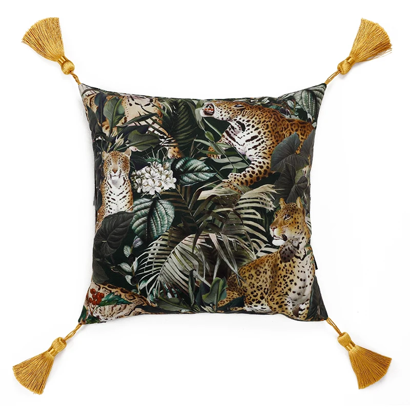 

2022 Jungle Animal Collection Cushion Cover Decorative Pillow Case Vintage Luxury Leopard Green Forest Sofa Bedding Coussin