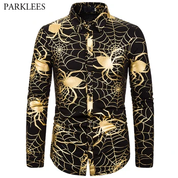 

Spider Bronzing Pattern Design Shirt Men's Lapel Slim fit Casual Nightclub Dancer Party Dj Long Sleeve Shirt For Mens Clothing