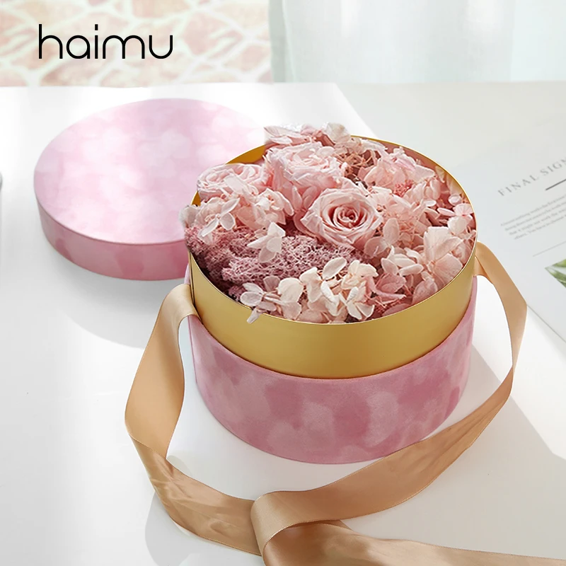 

Round Phantom Velvet Flower Box Valentine's Day Birthday Party Favor with Handbox Decoration Florist Bouquet Packing Boxes