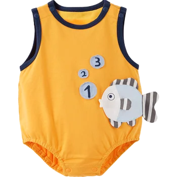 

3D small fish cotton baby onesies solid color bag fart clothes newborn baby baby triangle romper bag fart clothes with octopus