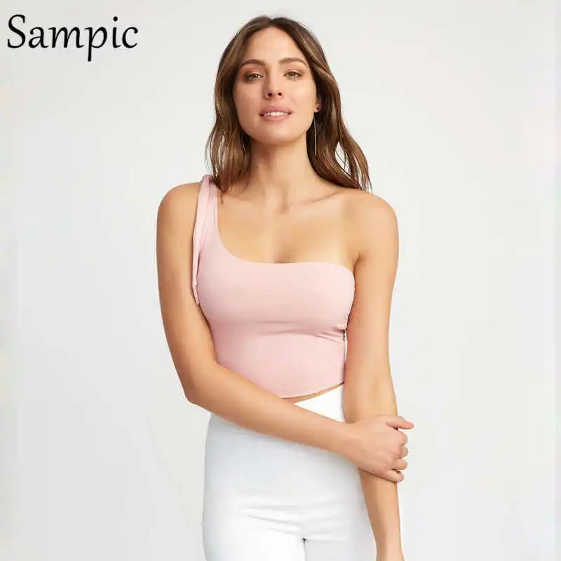 Pink Sampic, сексуальный Повседневный женский топ без спинки, с открытыми плечами, короткий топ, черный, без рукавов, mujer, топы, лето - Цвет: Pink
