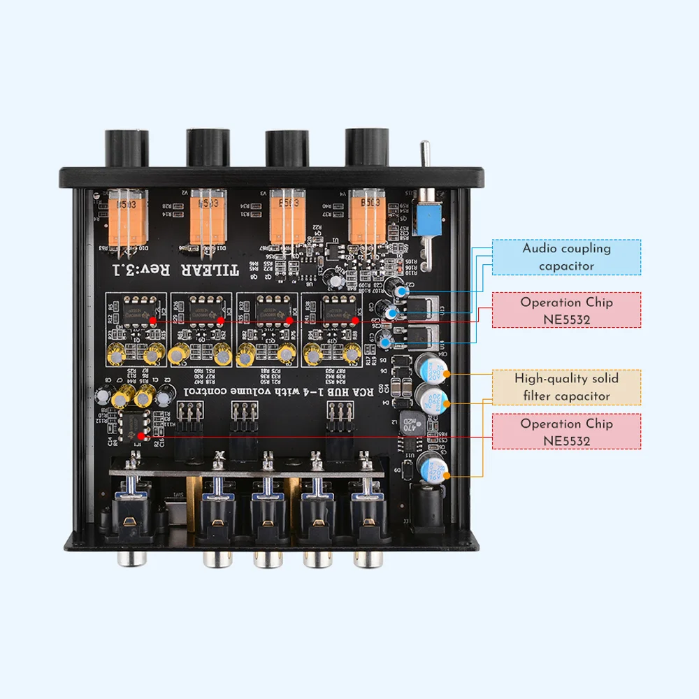 Amplifier Lossless Audio Splitter NE5532 Op Amp 1 Input 4 Output RCA Audio Distributor With Tone Volume Control Amplifiers DIY