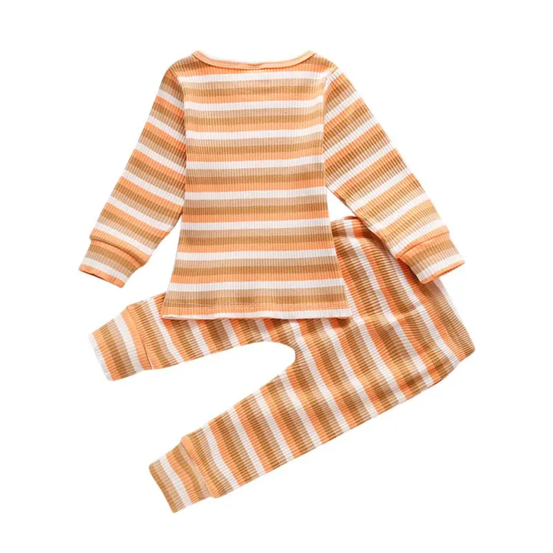 

2020 Autumn Baby Newborn Knitted Striped Clothes Set Color Stripe Long Sleeve Trousers Two-piece Suit Kids 2Pcs Outfit Set