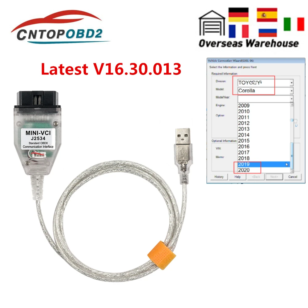Профессиональный Mini Vci J2534 V16.30.013 для-Toyota OBD2 автомобильный диагностический кабель