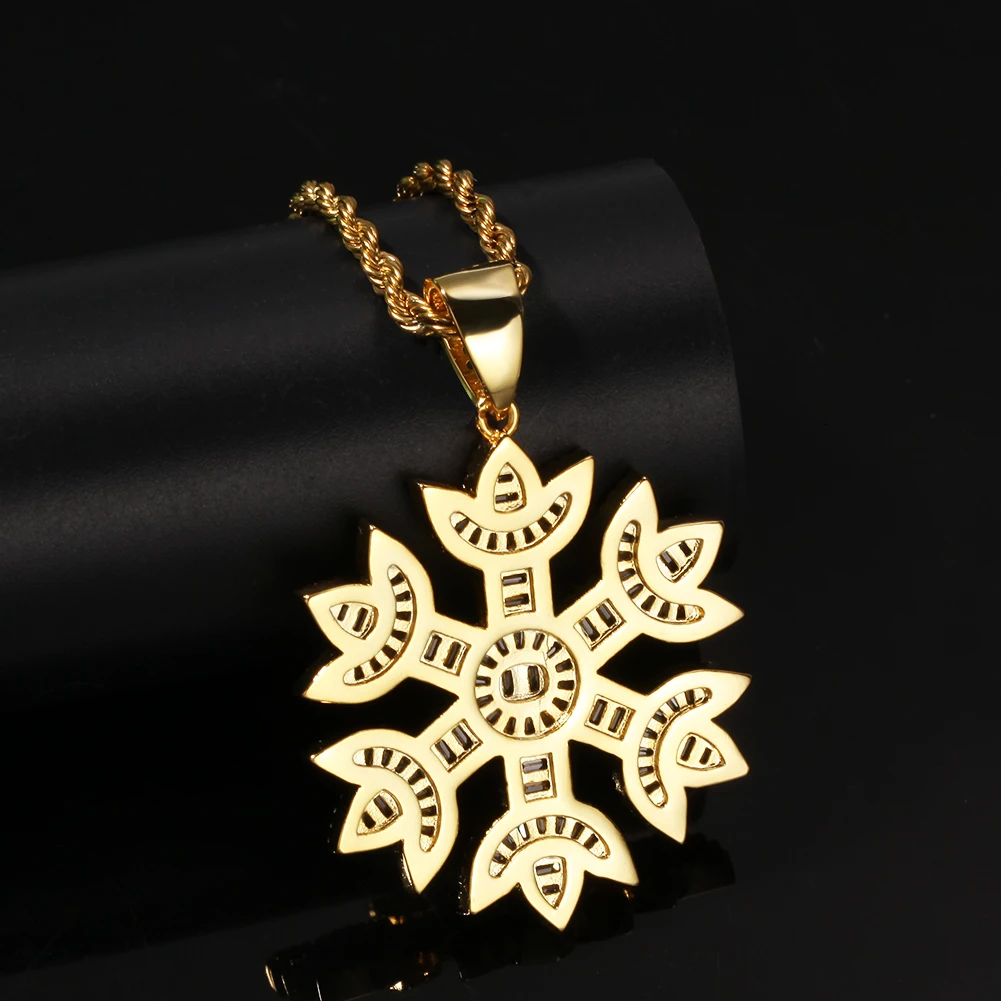 UWIN Fashion Men Women Baguette Snow Shape Pendant Necklace Gold Color Iced Bling Bling Cubic Zirconia Hiphop Jewelry