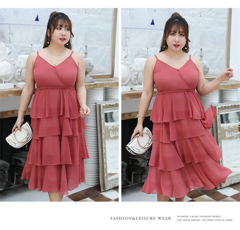Summer Wear New Style Large GIRL'S Large Size Dress Plus-sized Elegant Camisole Cake Dress a Generation of Fat 1713
