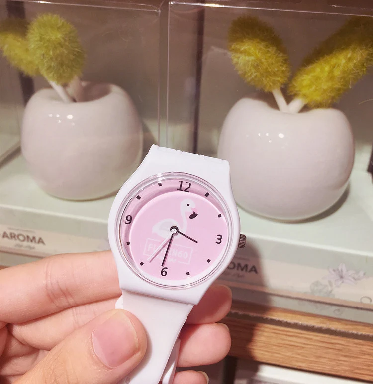 Новые силиконовые желейные конфетки Цвет молодежных наручных часов для девочек часы модные часы Flamingo детские наручные часы с мультипликационным принтом Детские Кварцевые часы