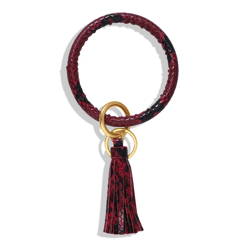 B Cpop модный Леопардовый кожаный браслет с кисточкой брелок Модный Ювелирный брелок для ключей браслет круг брелок держатель женские аксессуары - Цвет: B