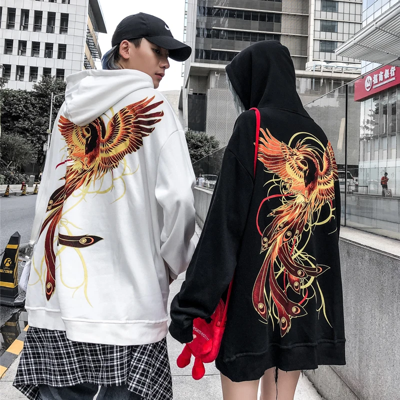 LAPPSTER Couple Overszied Phoenix Harajuku Hoodies Mens Autumn Streetwear Hooded Hoodies Black Korean Fashions Sweatshirts