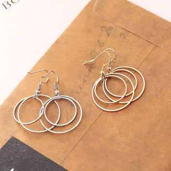 

Fashion Earring Jewelry Simple Personality Pop Silver Earrings For Women Double Layer Small Circle Earrings Brincos Long Earring