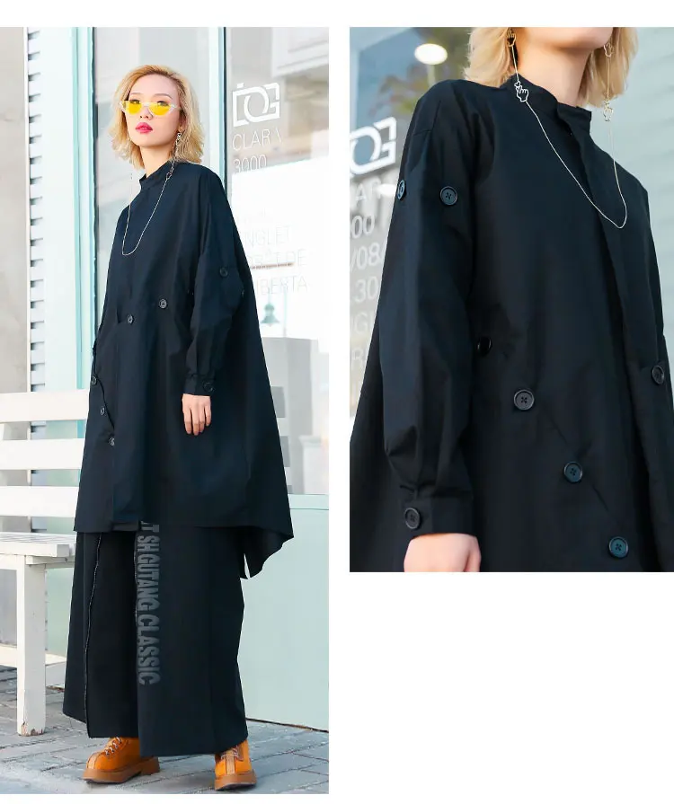 XITAO Irregular Split Trench Women Plus Size Fashion New Autumn Pocket Elegant Patchwork Ladies Style Long Coat WQR1708