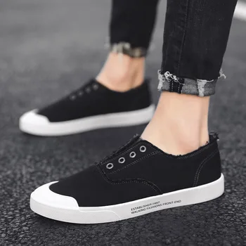 

Spring and autumn breathable lazy canvas shoes flat bottom shoes trend fashion daily solid color comfortable men's shoes