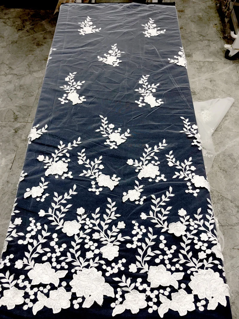 Белая французская кружевная ткань высокого качества 3d Цветочная ткань свадебная кружевная ткань нигерийские кружевные материалы для свадебного платья 5 ярдов