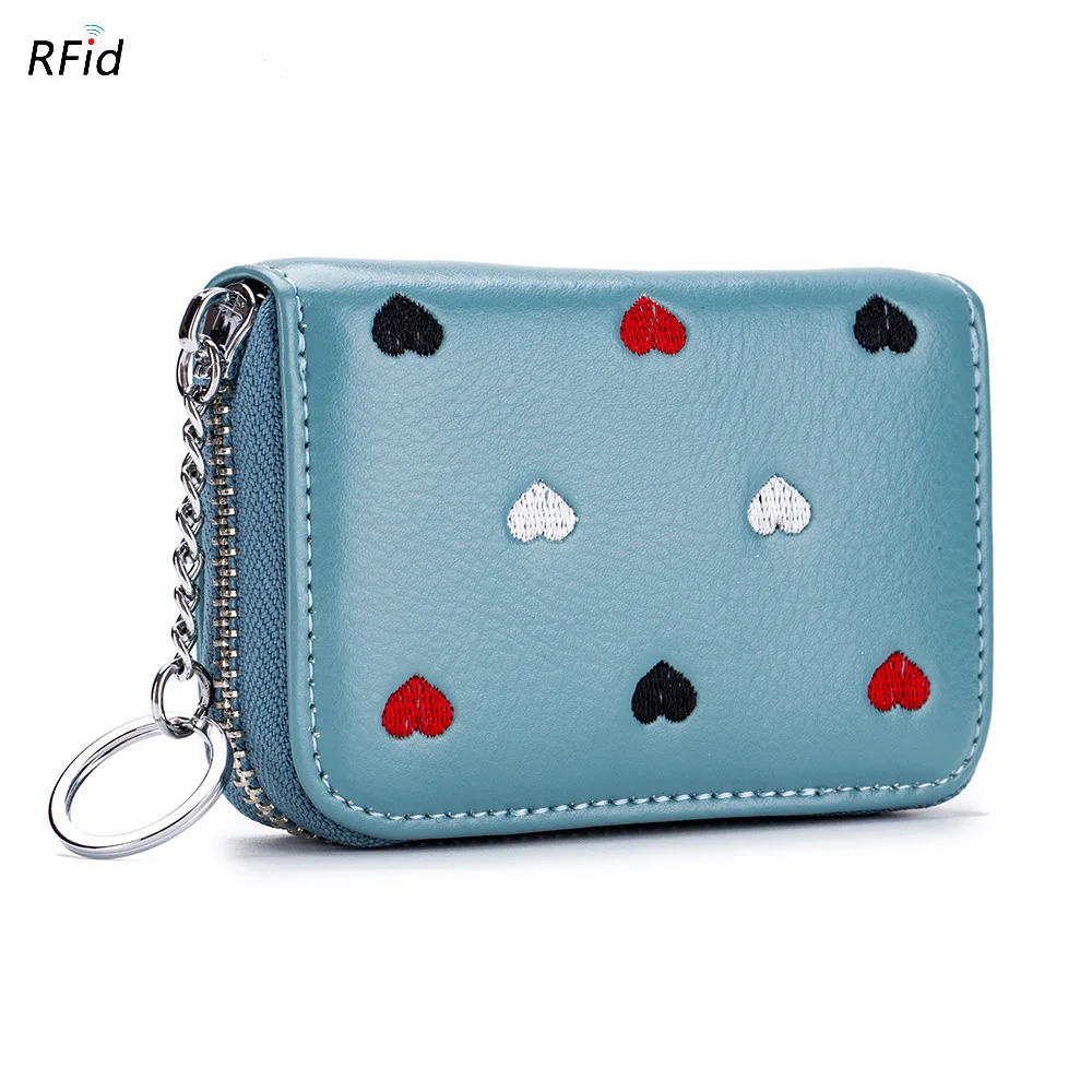 Bisi Goro, натуральная кожа, RFID, organ Card Wallet, сканер, защищенный, SD Держатель для карт, многофункциональный, маленький кошелек для монет на молнии - Цвет: Light Blue CL-7150