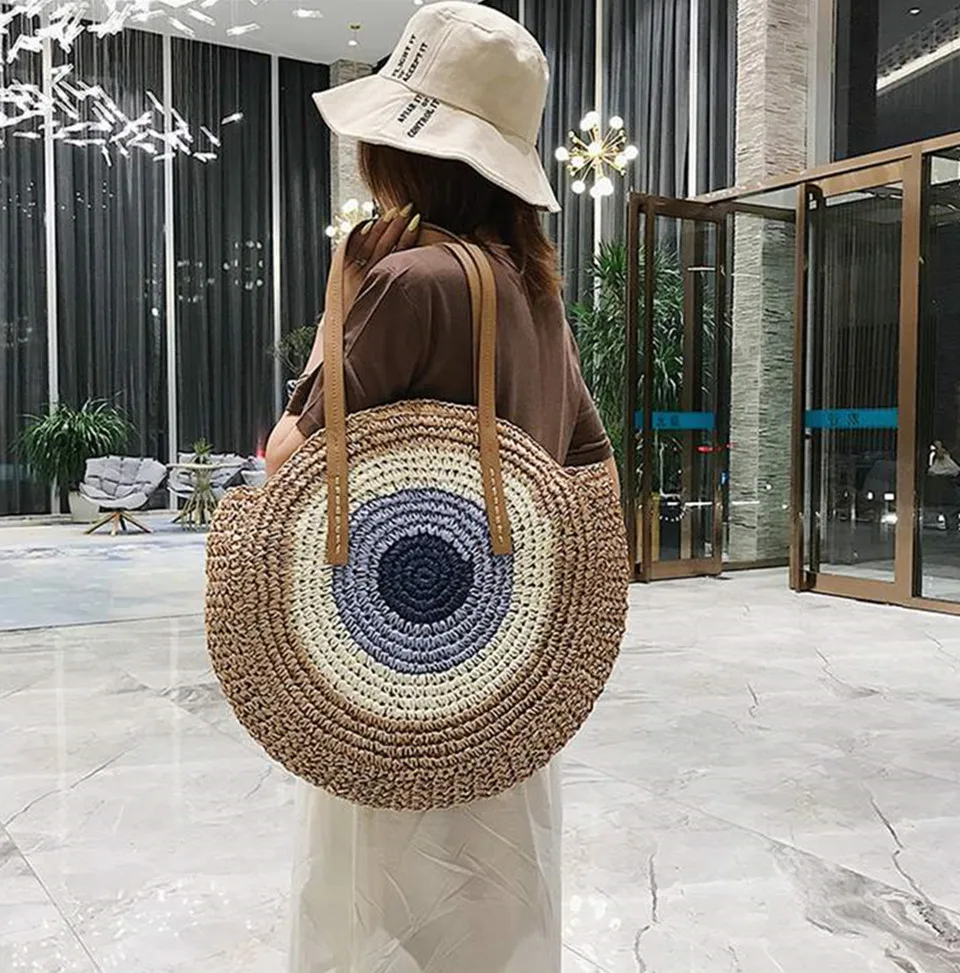 REALPERKY женские летние круглые соломенные сумки женские ручные тканые круглые пляжные сумки из ротанга Женская богемная сумочка в стиле Бали через плечо