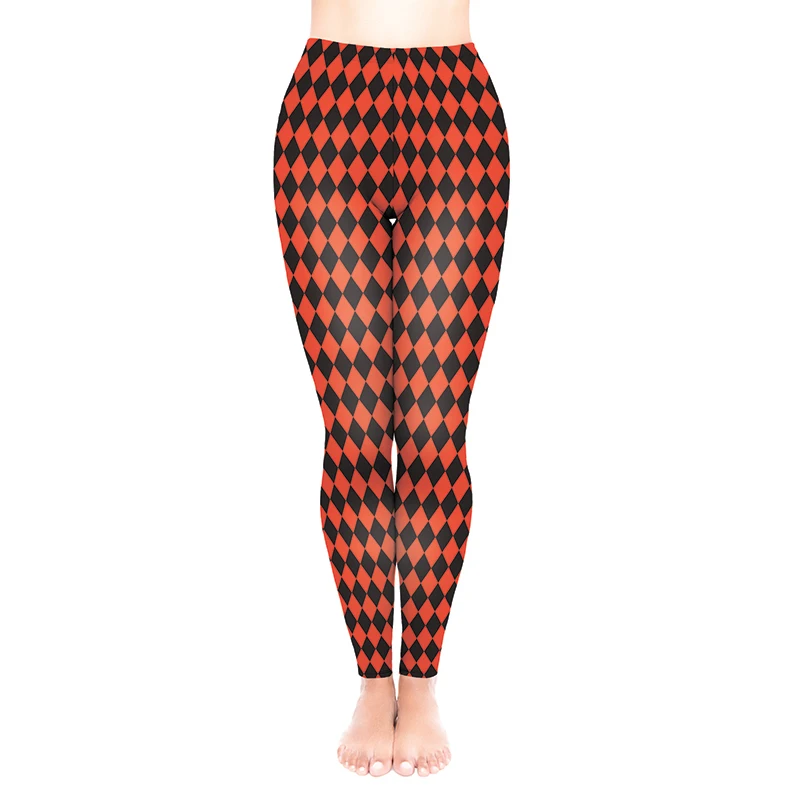 

Sexy Fashion Leggings Women Red And Black Rhombus Pattern Printing Legings High Waist Strefch Trousers Workout Leggings Female