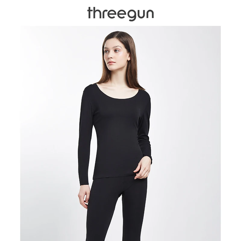THREEGUN бесшовные кальсоны нижнее белье для мужчин и женщин стрейч хлопок Круглый вырез легкий нижний термобелье комплект
