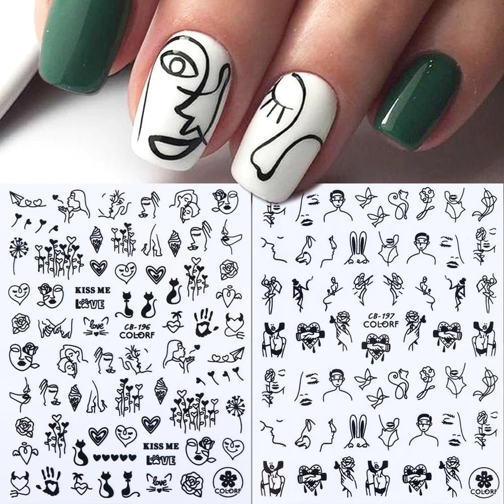 1pc Black Abstract Image 3D Nail Art Sticker Love Letter Flower Henna Sexy  Girl Transfer Slider Manicure Decor Decal LACB196-203 - AliExpress Beauty &  Health