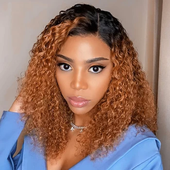 

1B 27 Ombre Highlight Short Bob Curly Wig Lace Front Human Hair Deep Wave Wigs Baby Hair Brazilian Lace Bob Water Wave Wig Women
