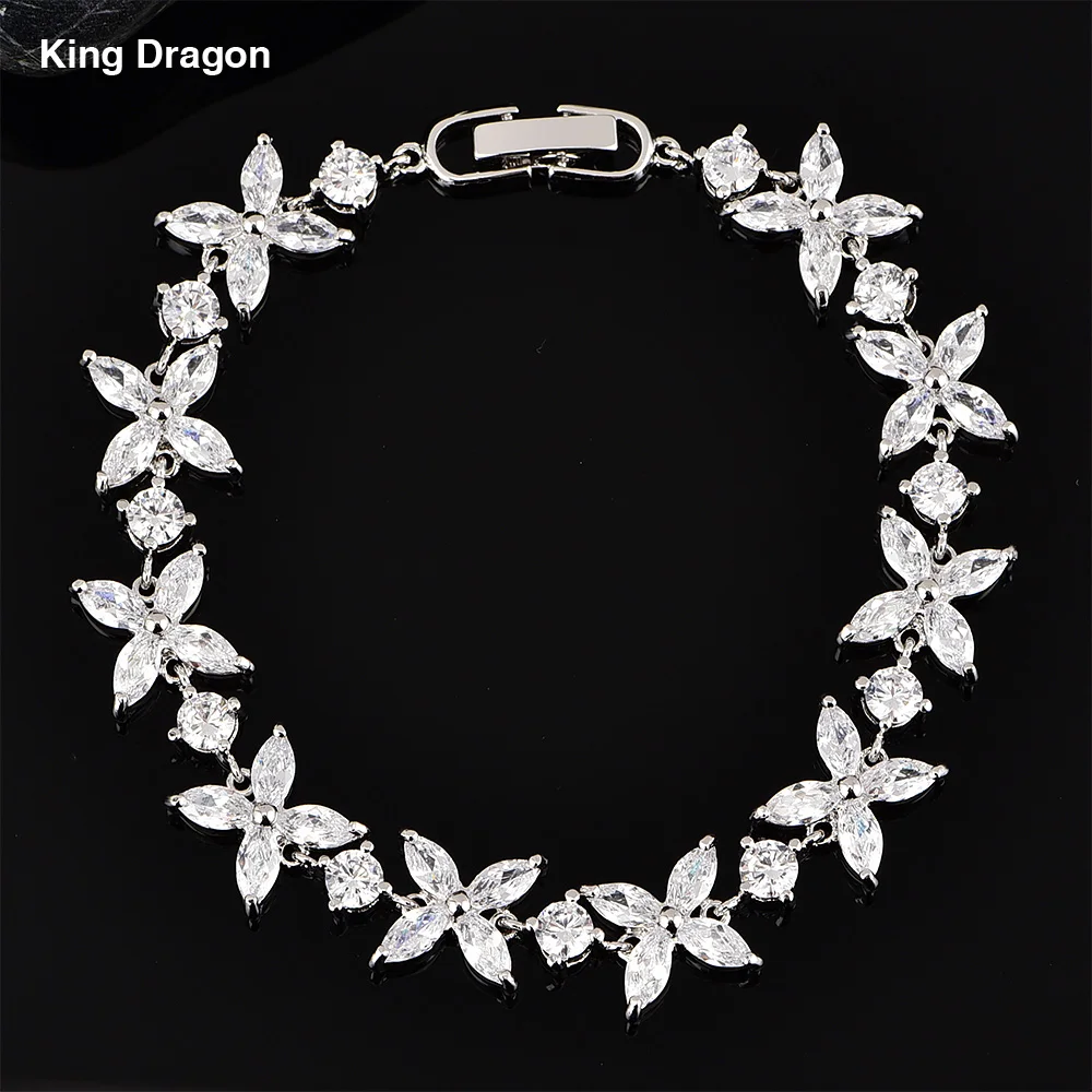 

New Trendy 2020 Cubic Zirconia Bracelet White Gold Color Flower Charm CZ Female Bracelets Bangles for Women ZB-022