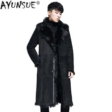 AYUNSUE, мужское пальто с натуральным мехом, Длинная зимняя куртка из натуральной кожи, мужская куртка из настоящей овчины, куртки из овчины, XZ-N-198178, KJ3856
