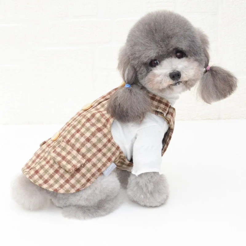 Puppy Cat Dog Dress For Small Dogs Winter Warm Elegant Plaid Clothes Thick Woolen Princess Skirt For Dresses Dogs Pet Clothing 6