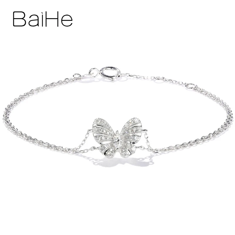 BAIHE Solid 18K Белое Золото SI/H круглая огранка 0.19ct натуральные бриллианты свадебные женские модные ювелирные изделия Подарочный браслет