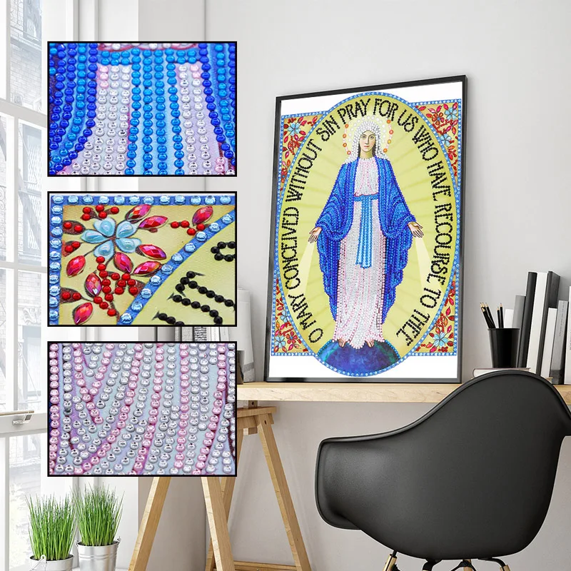 RUBOS 5D Diamond Embroidery Icons Blessed Virgin Mary Mother Pray Bead DIY Diamond Painting Large Stone Crystal Mosaic Picture (1)