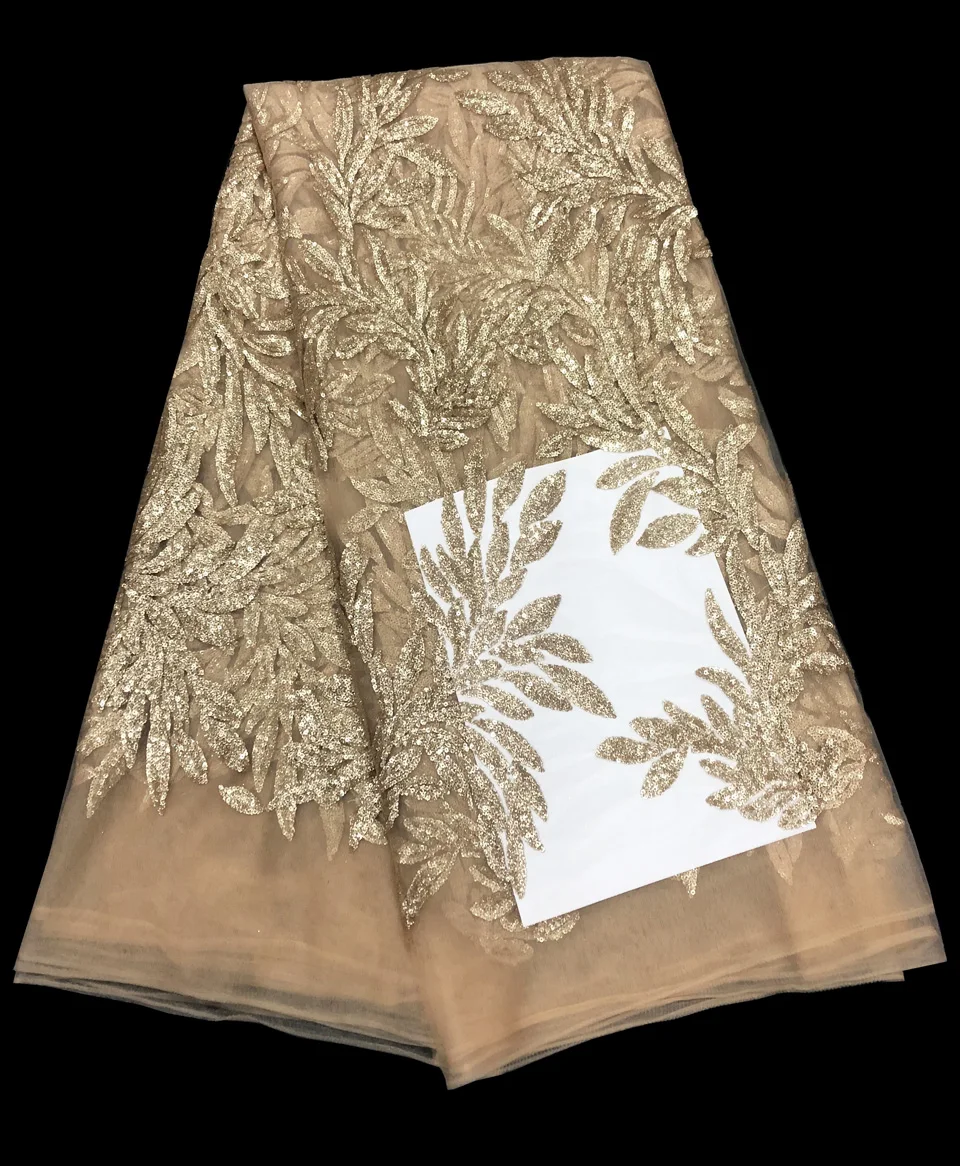 

Gold African Lace Fabric 2021 High Quality Lace With Sequined French Lace Fabrics 2021 African Tulle Lace Fabric For Party M33