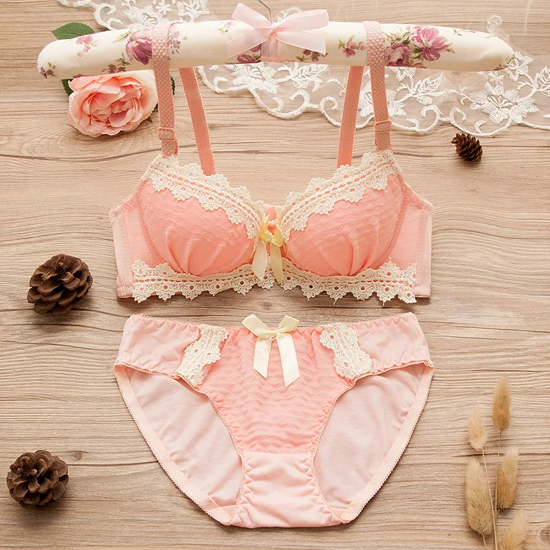 

Sexy High Quality Women Print Bra set Push up Big size Underwear Bow Bra and Hollow out Panties Retro Mesh Girl Lingerie Set